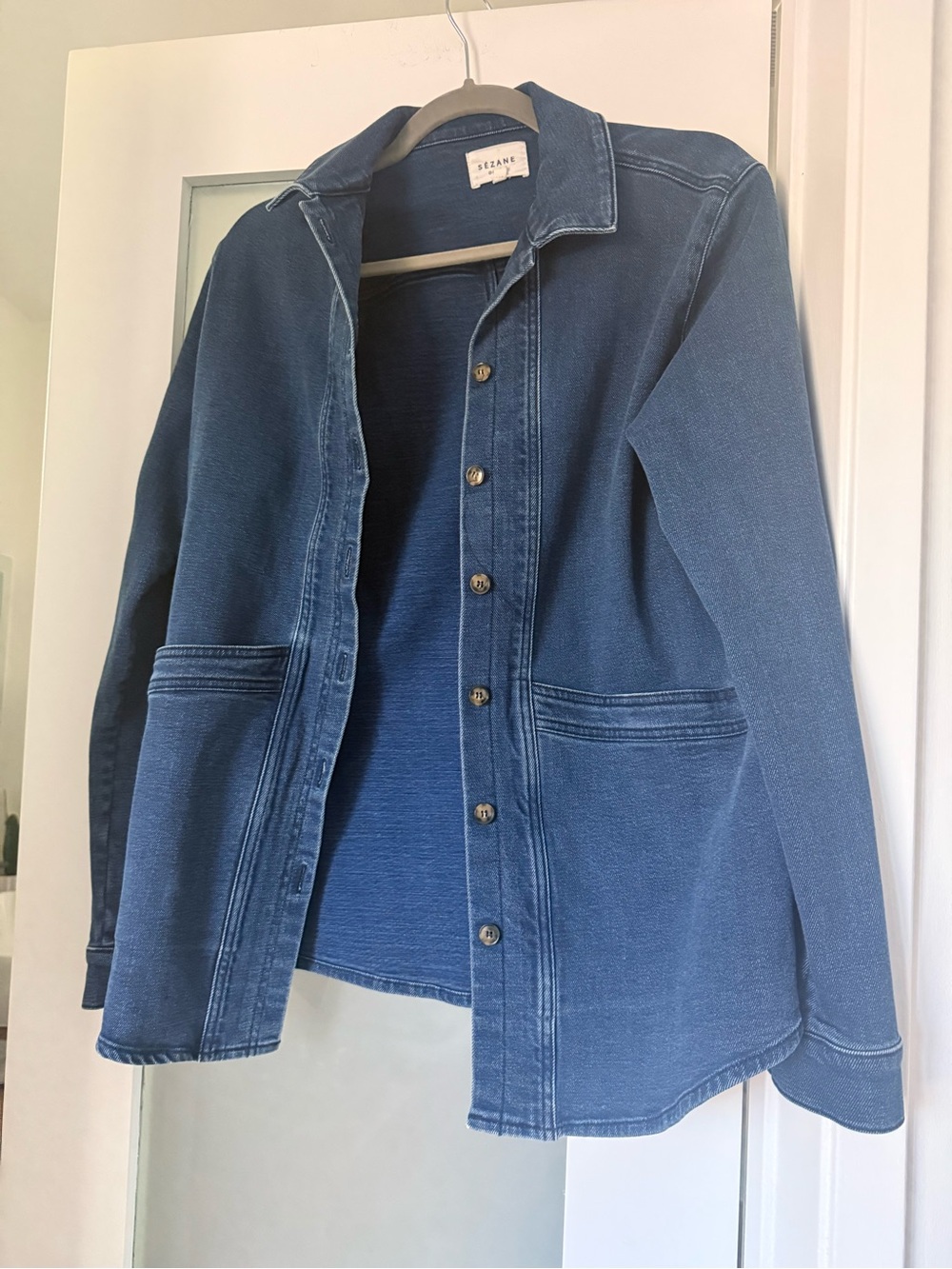 Sezane Will Medium Blue Denim Button-Front Jacket